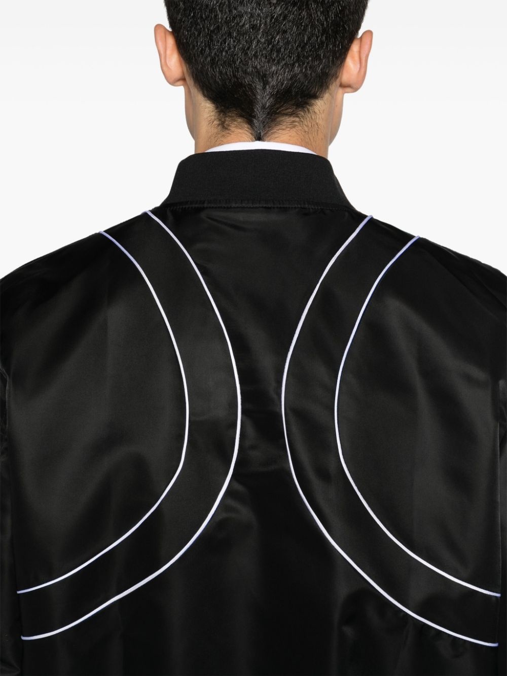 piped-trim zip-up bomber jacket - 5