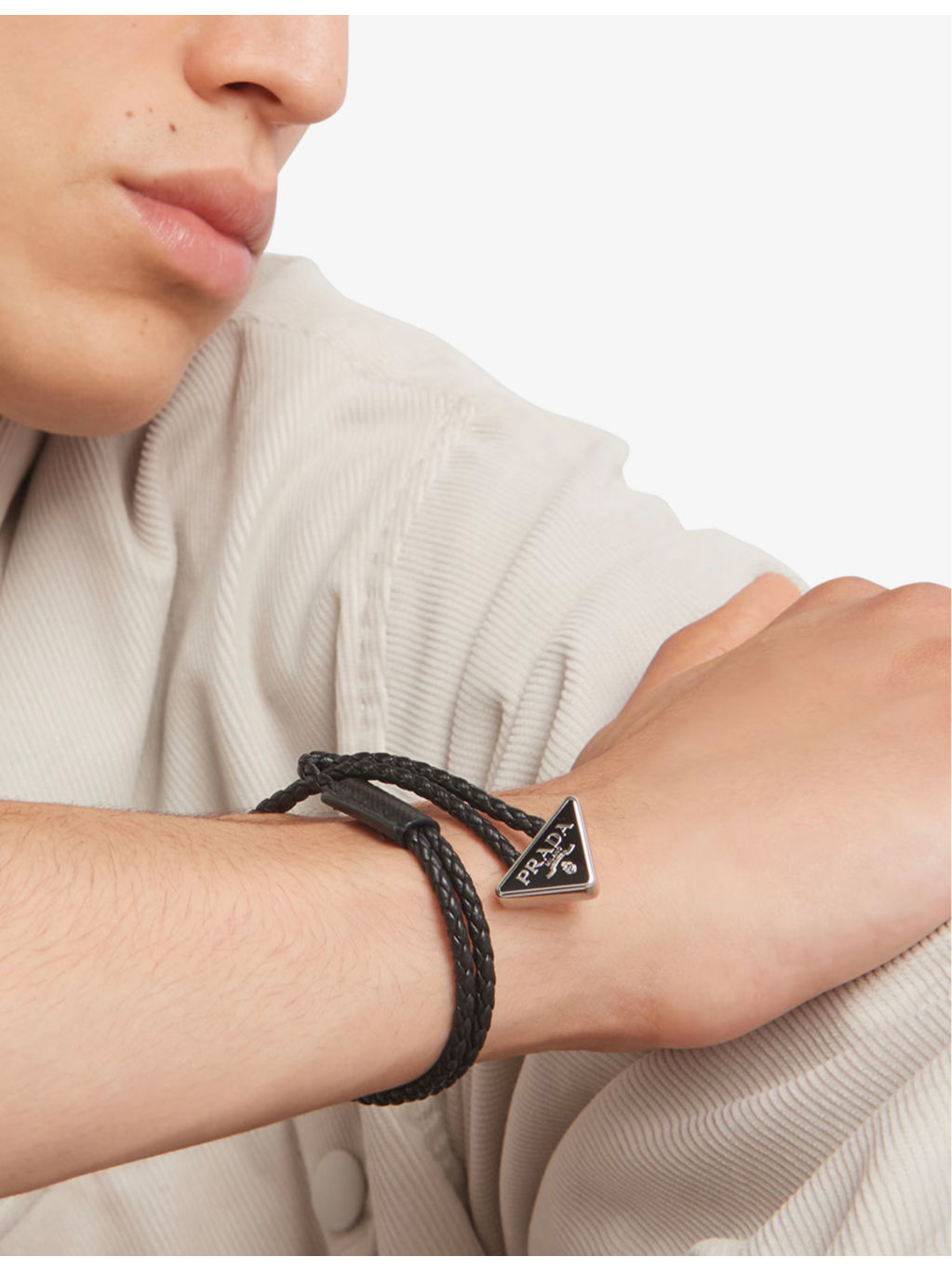 Brand-plaque braided leather bracelet - 2