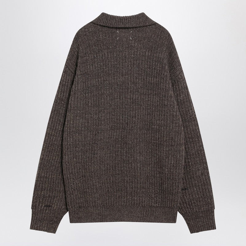 Maison Margiela Brown wool sweater with zip - 2