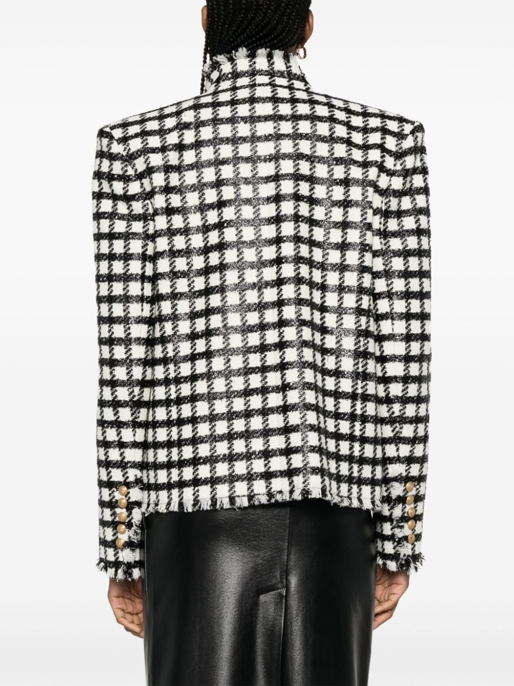 button-embellished checked jacket - 4