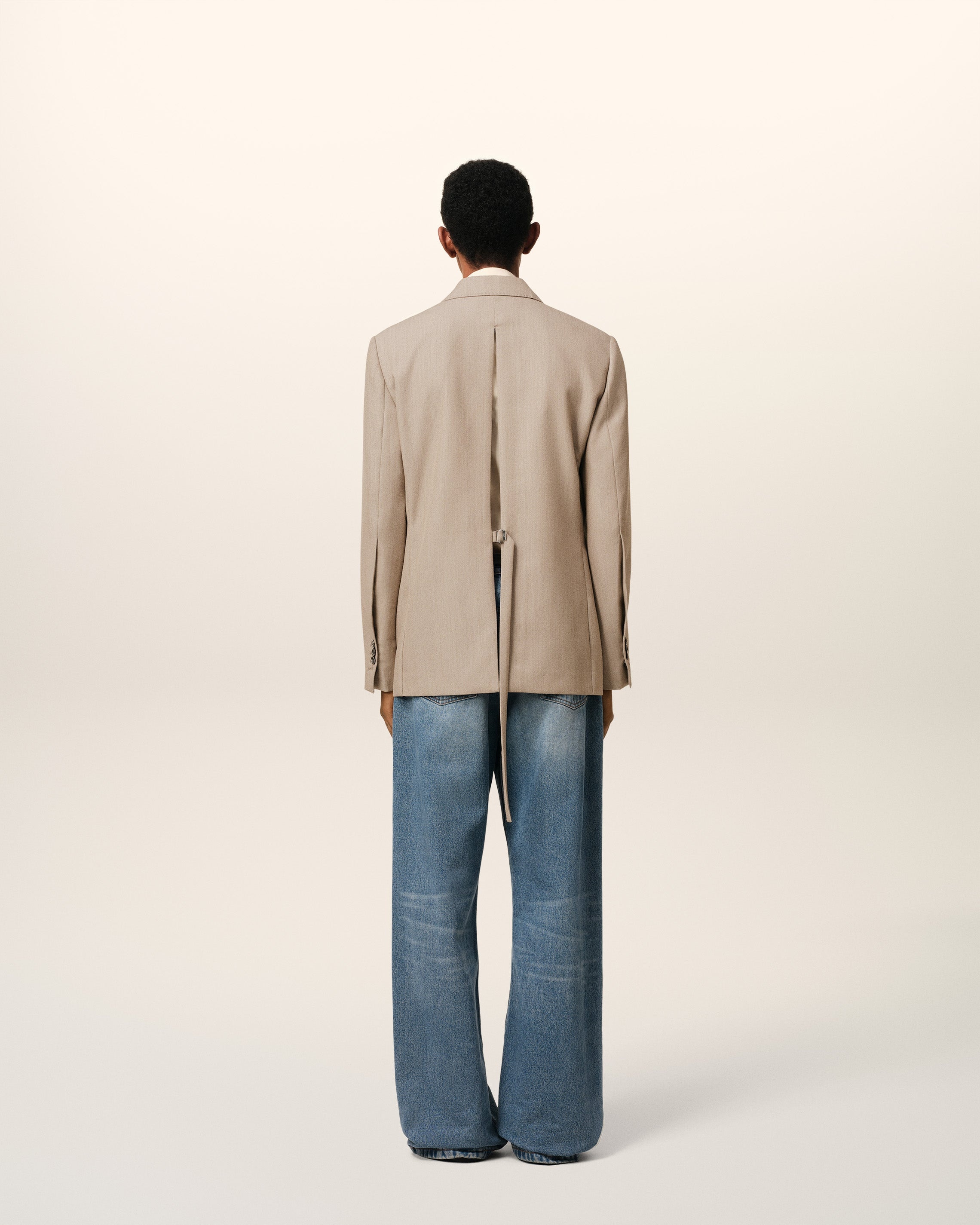 BEIGE WOOL BACK SLIT DOUBLE BREASTED JACKET - 5