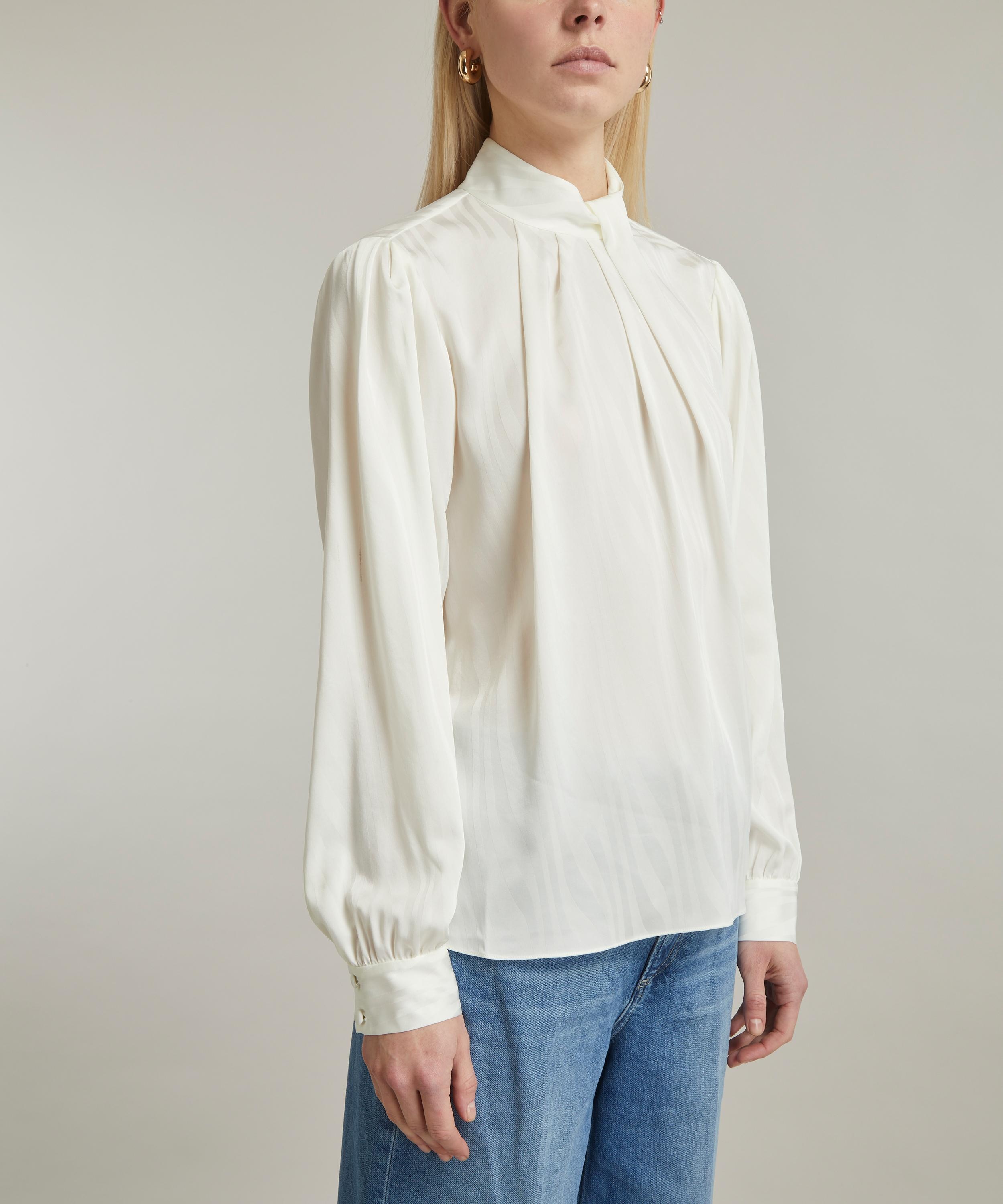 Knotted Mock Neck Silk Blouse - 3