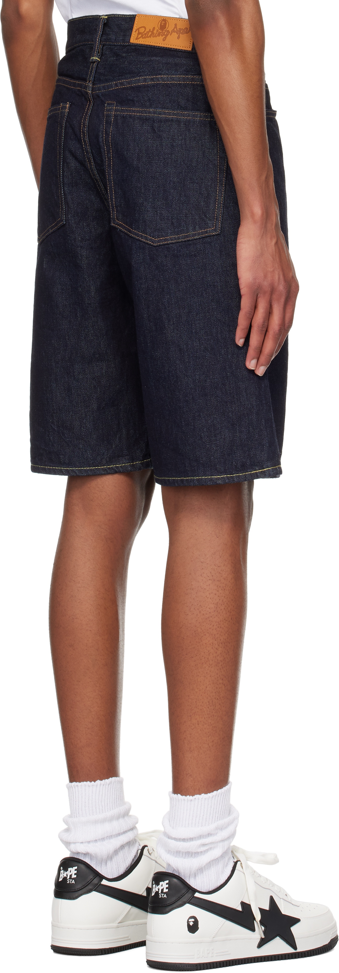Navy Shark Denim Shorts - 3