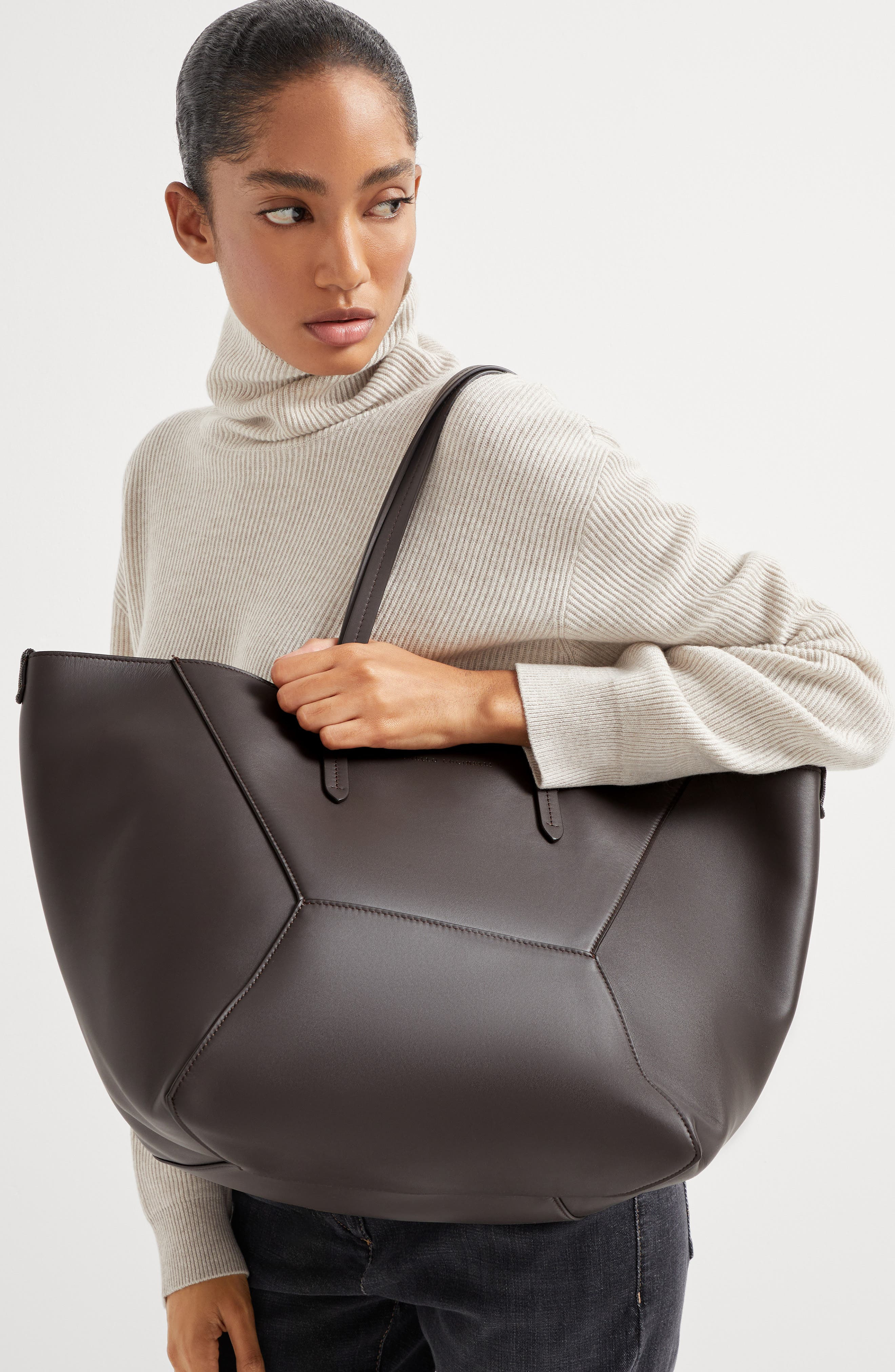 Brunello Cucinelli Calfskin BC Duo bag in Pine Cone Brown at Nordstrom - 5