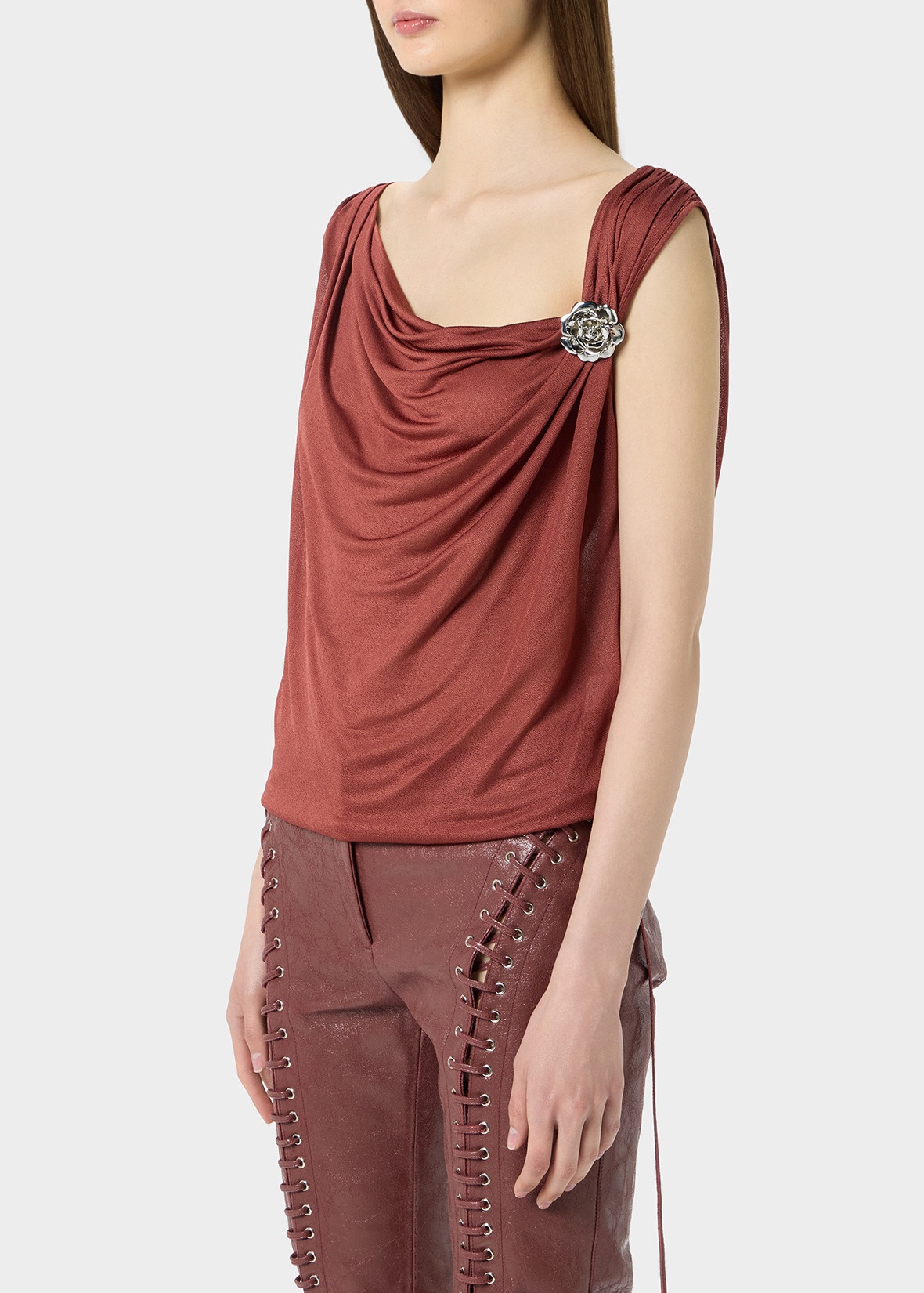 JERSEY TOP WITH METAL ROSE DECORATION - 5