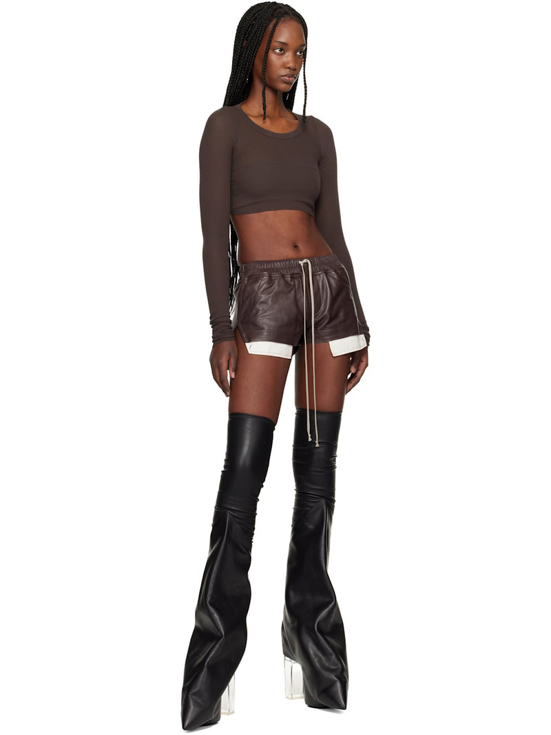 Rick Owens Brown Temple Fog Leather Shorts outlook