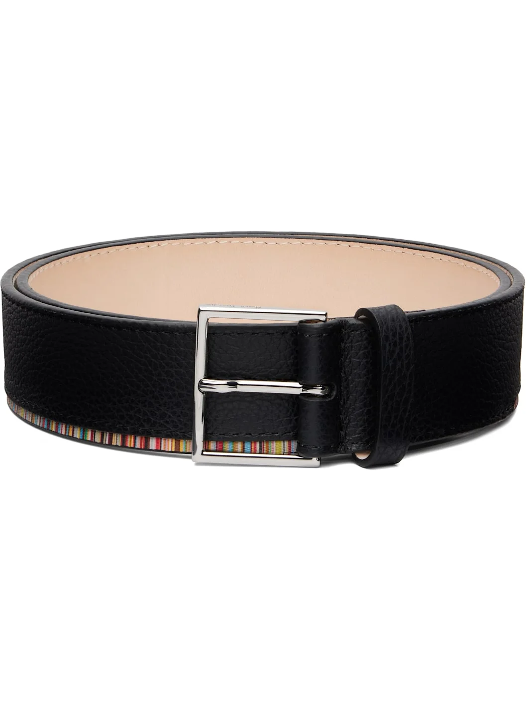Black 'Signature Stripe' Edge Leather Belt - 1