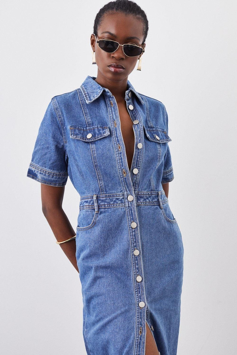 KAREN MILLEN Denim Maxi Shirt Dress outlook