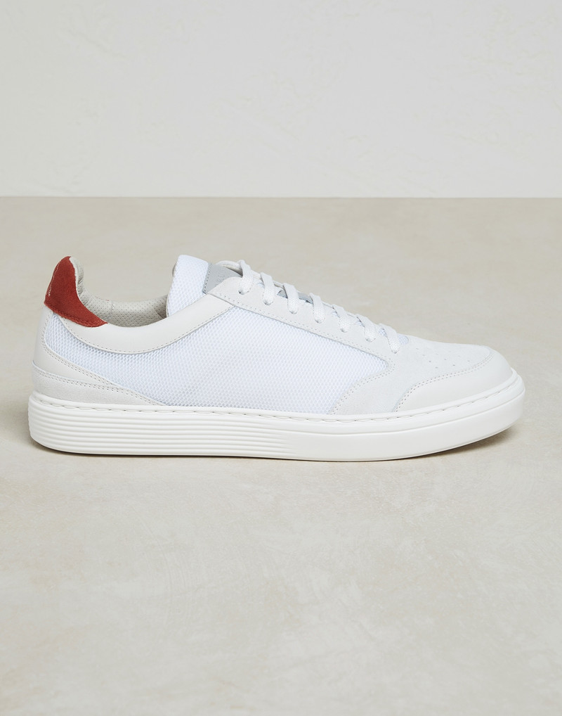 Net fabric, suede and calfskin sneakers 1