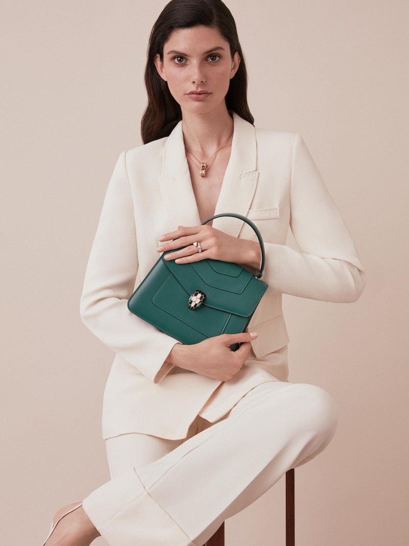 Women's Large Serpenti Leather Top Handle Bag - Emerald Green 3