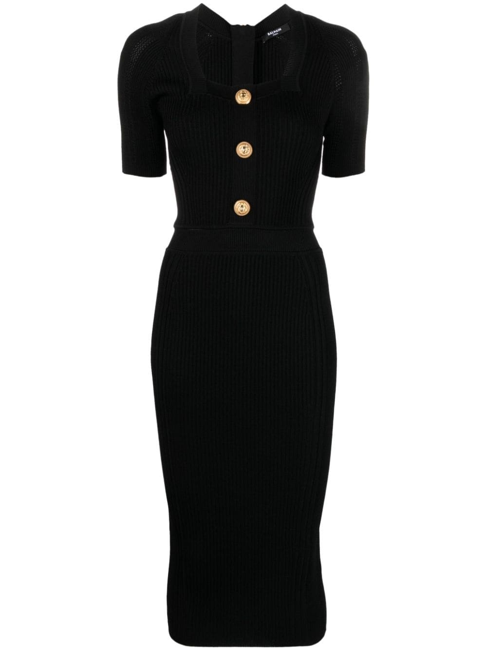 button-embellished ribbed-knit dress - 1