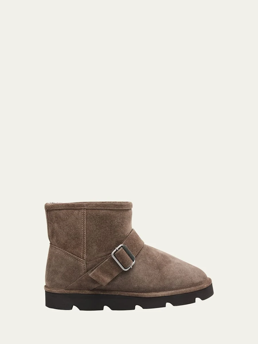 Suede Shearling-Lined Ankle Boots - 1