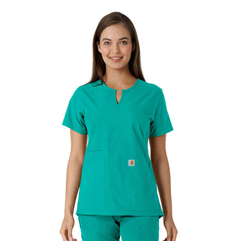 Women's Force Essentials Notch Neck Tunic Knit Panel Scrub Top 1