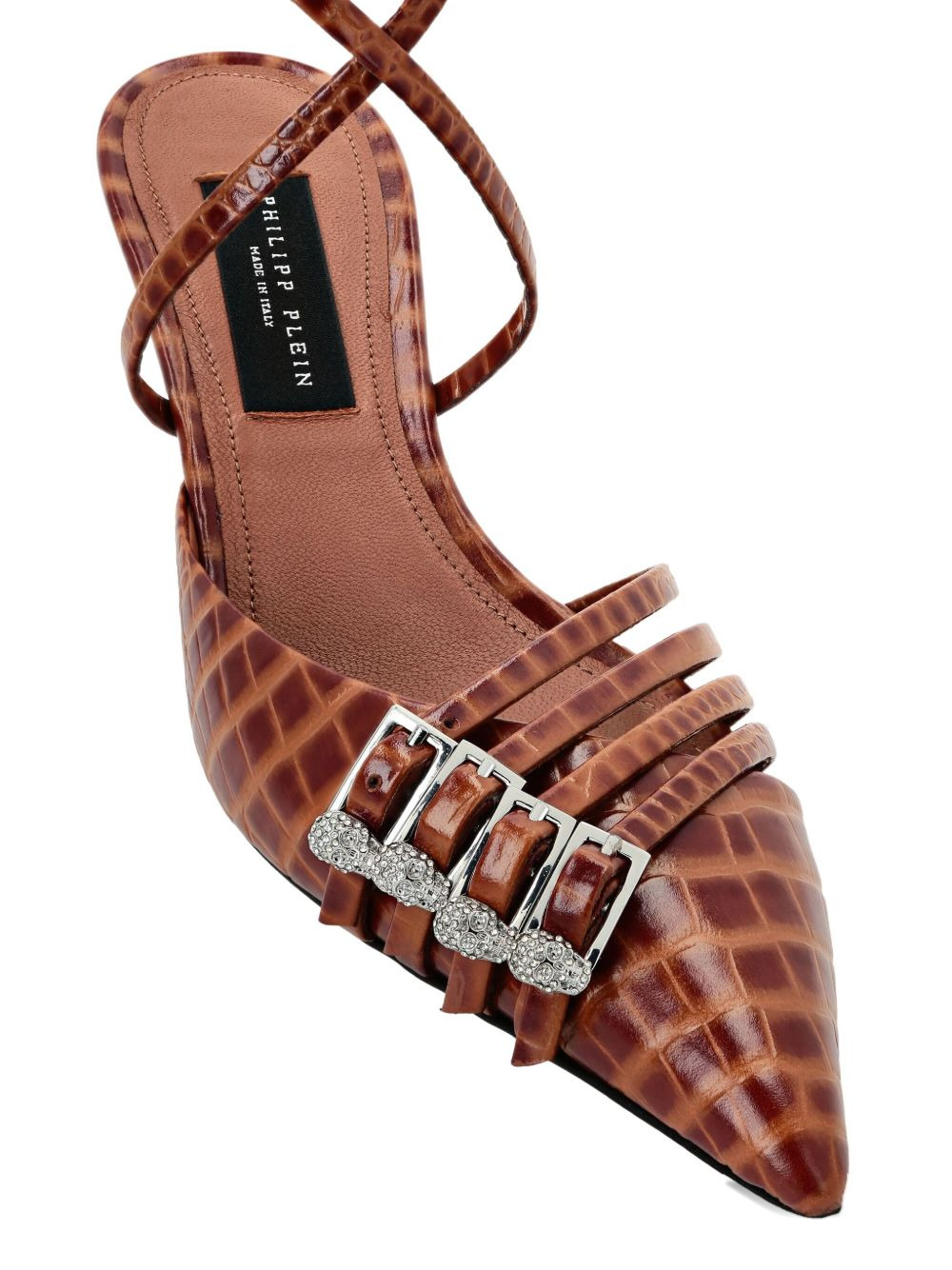 55mm crocodile-effect buckled pumps - 4