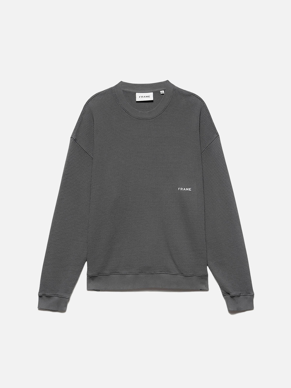 FRAME Waffle Textured Sweatshirt in Charcoal Grey | REVERSIBLE