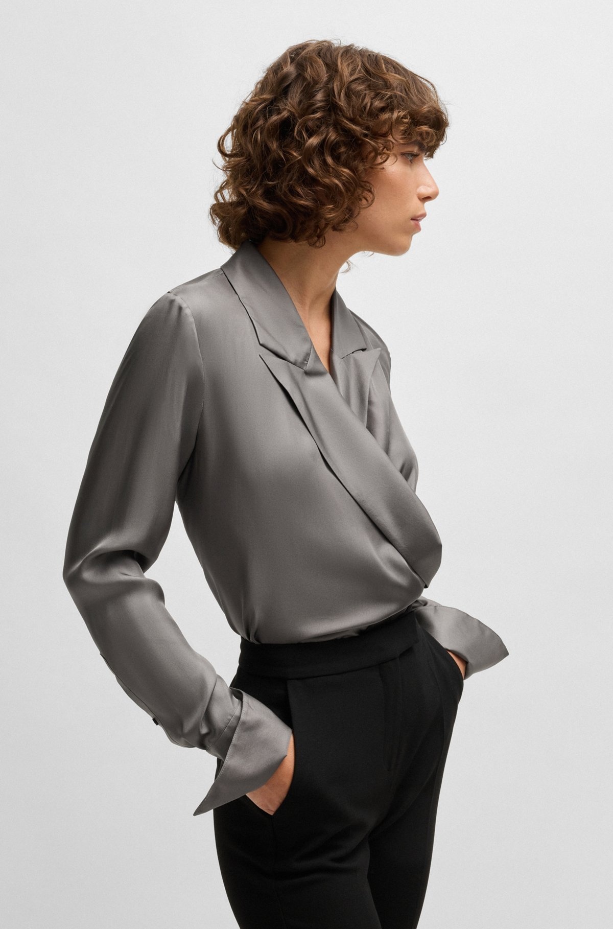 SLIM-FIT BLOUSE IN SILK WITH WRAP FRONT - 6