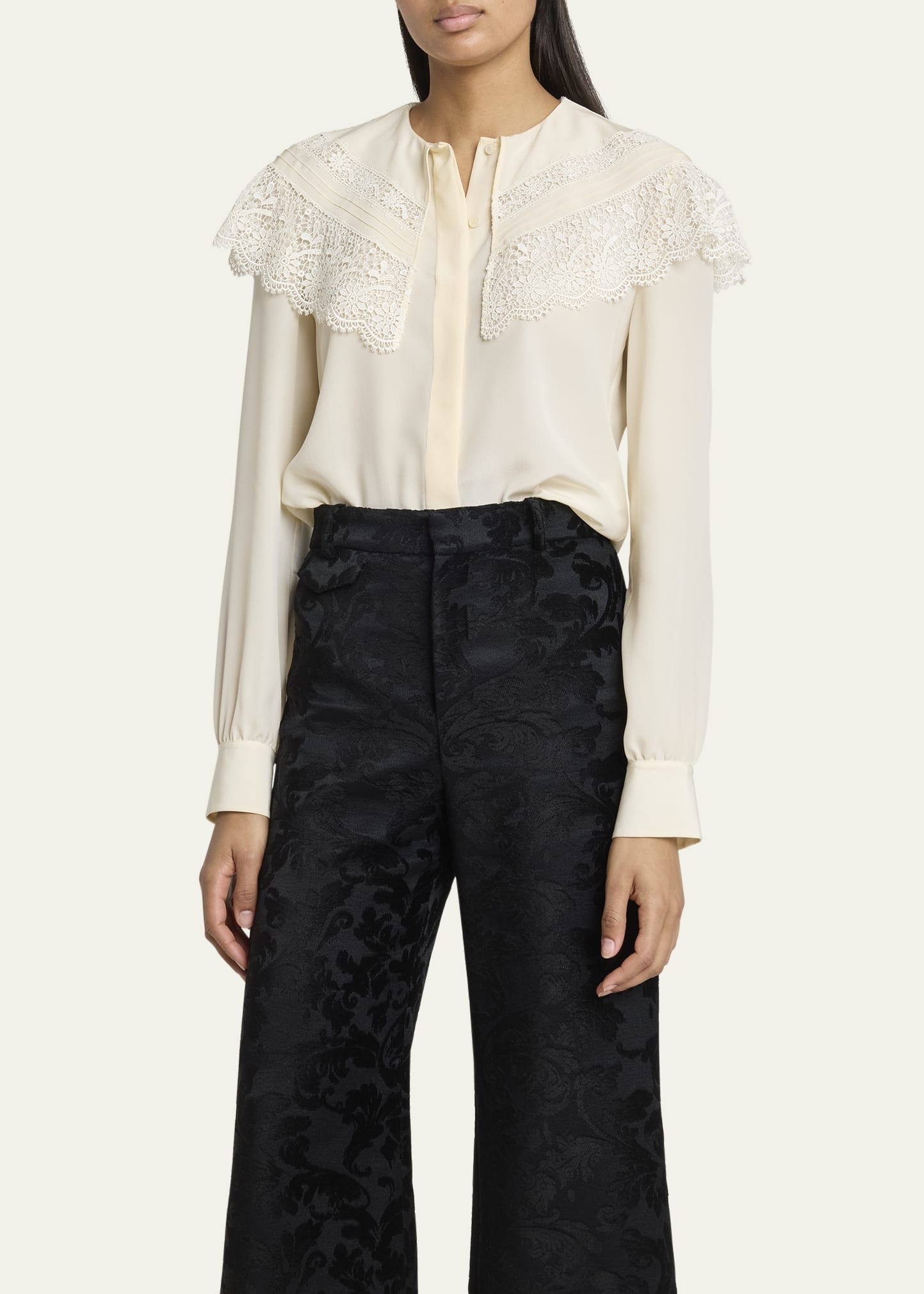 Lace Ruffle Silk Blouse - 4