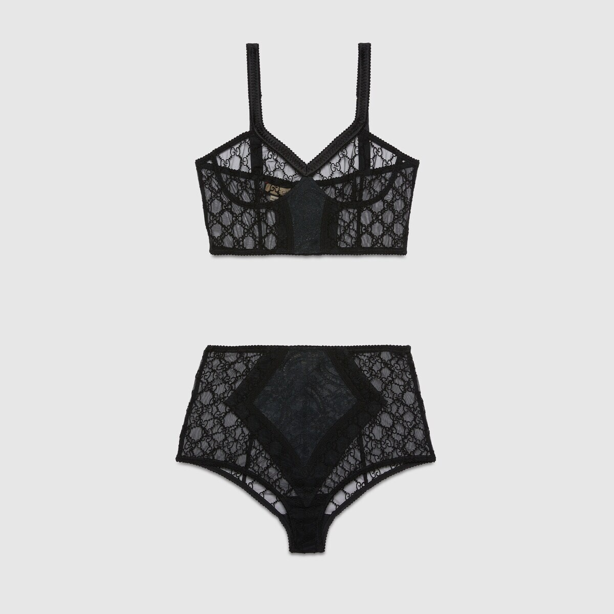 Gucci GG Logo Sheer-lace Lingerie Set in Black