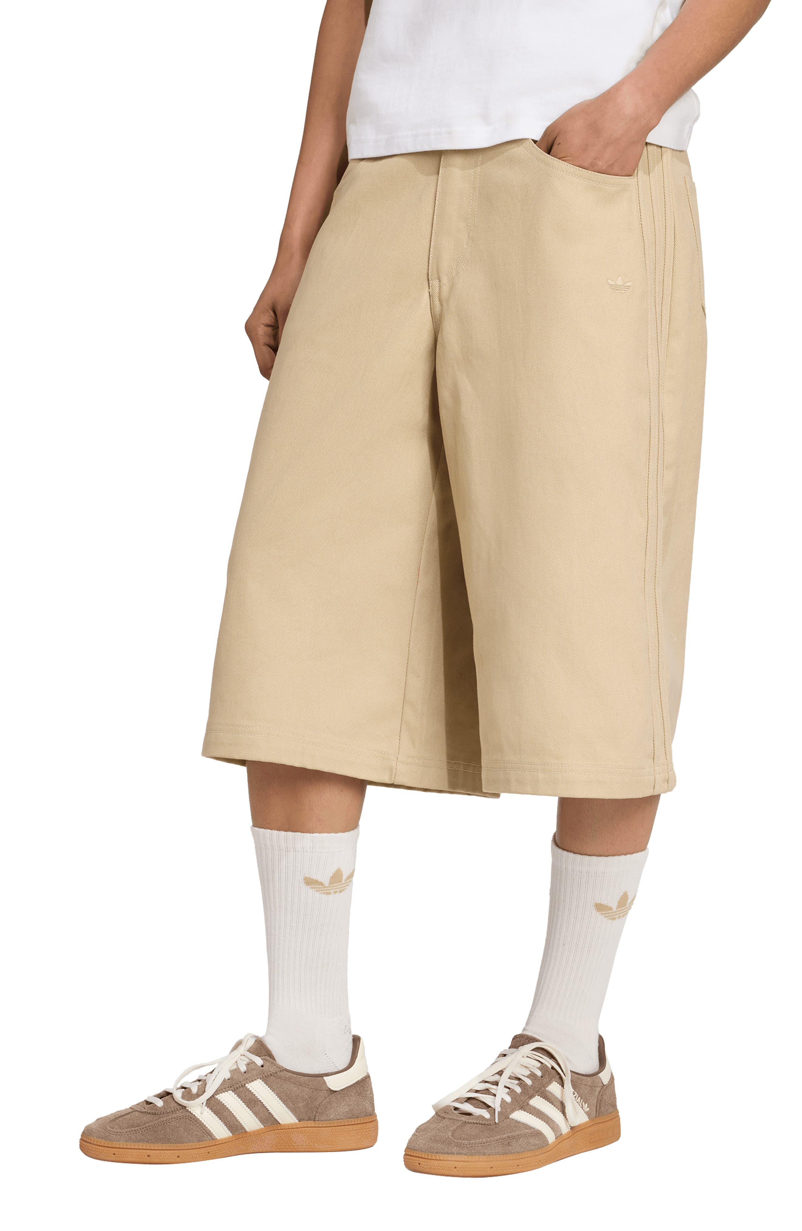 adidas Firebird Utility Denim Shorts in Stone Khaki at Nordstrom - 1