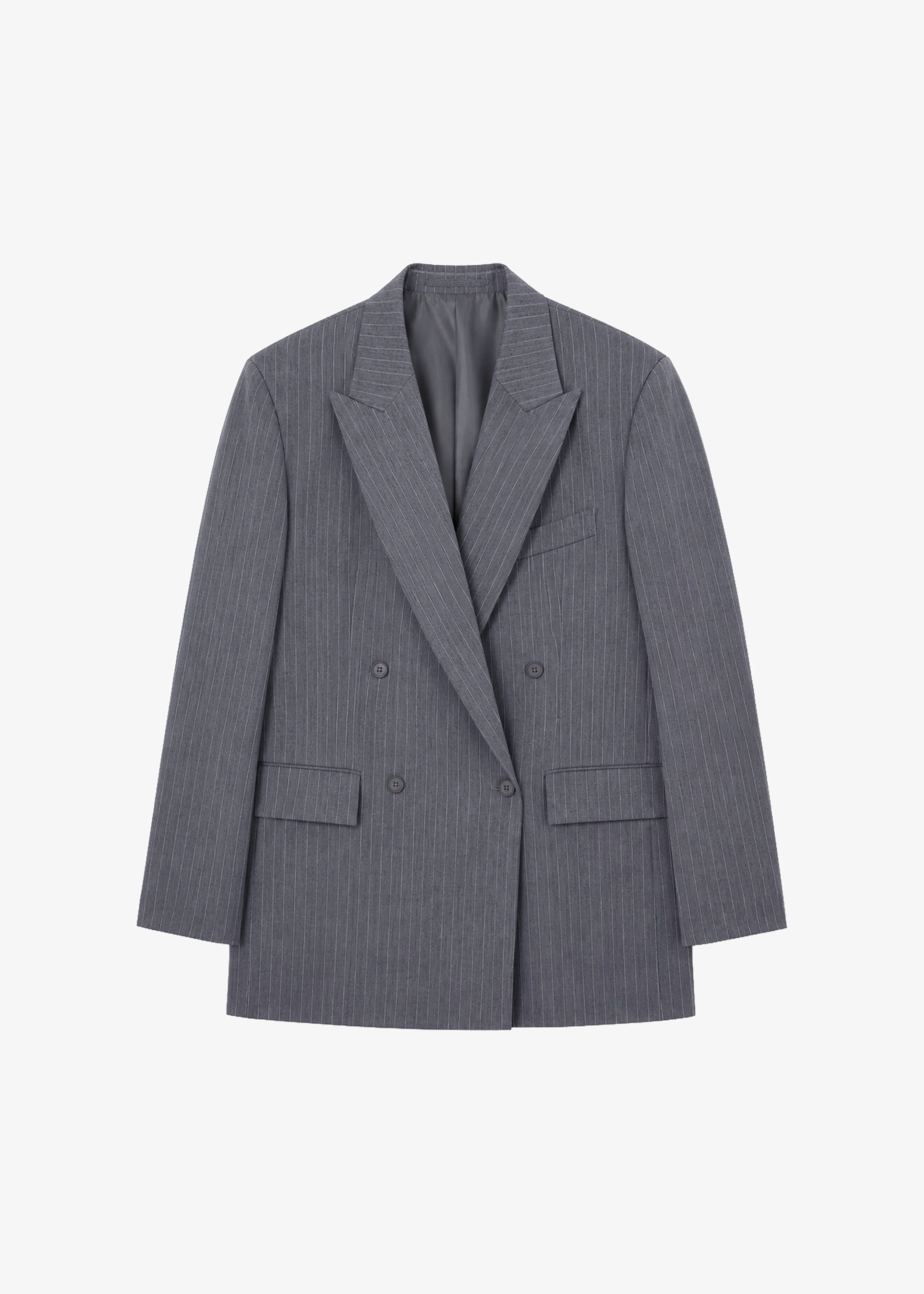 Newark Double Breasted Blazer - Grey/White Pinstripe - 1