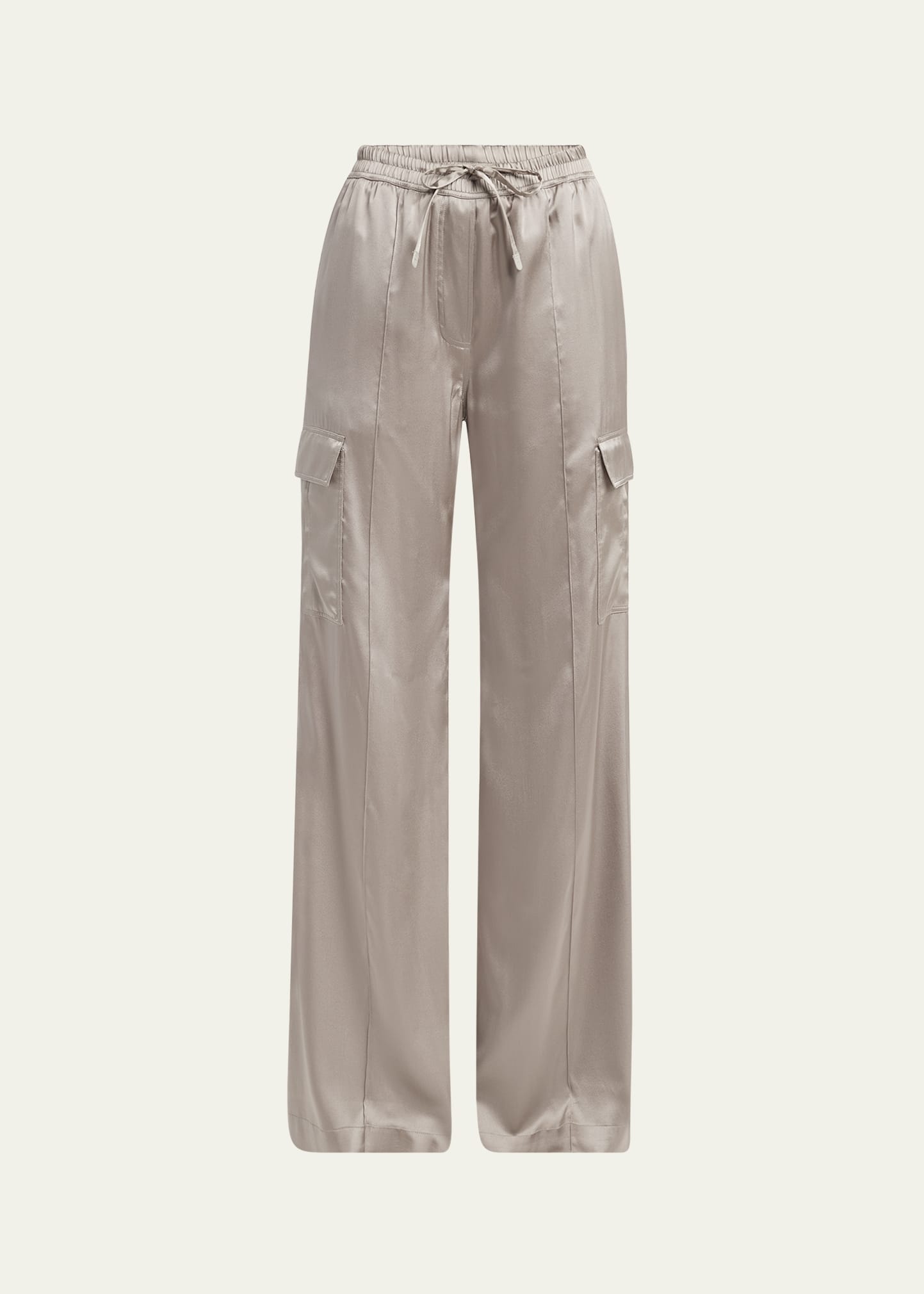 Stretch Silk Wide-Leg Cargo Pajama Pants - 1