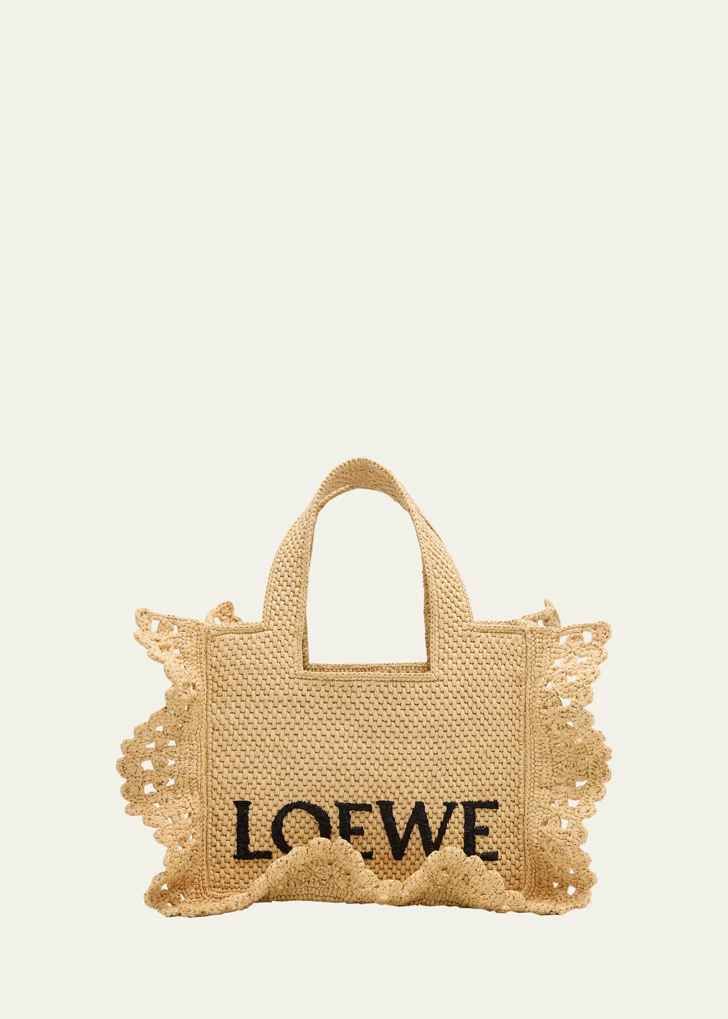 Small Ruffled Tote Bag in Raffia - 1