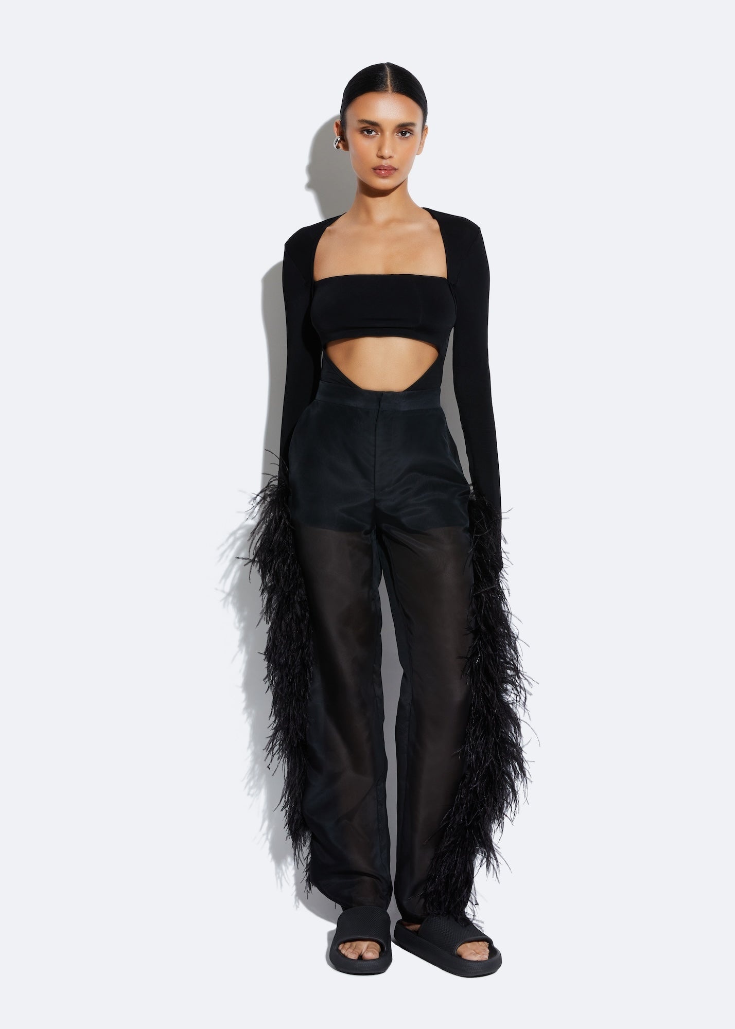 Organza Trouser With Feathers - 2