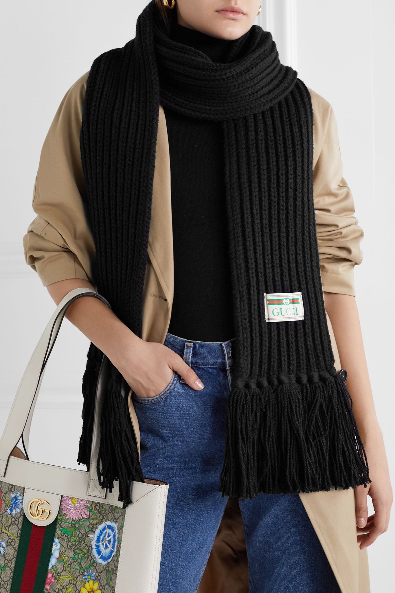 Fringed ribbed wool scarf - 2