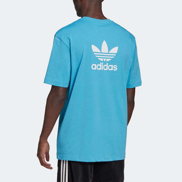 Men's adidas originals Solid Color Logo Round Neck Casual Short Sleeve Blue T-Shirt HE9567 - 3