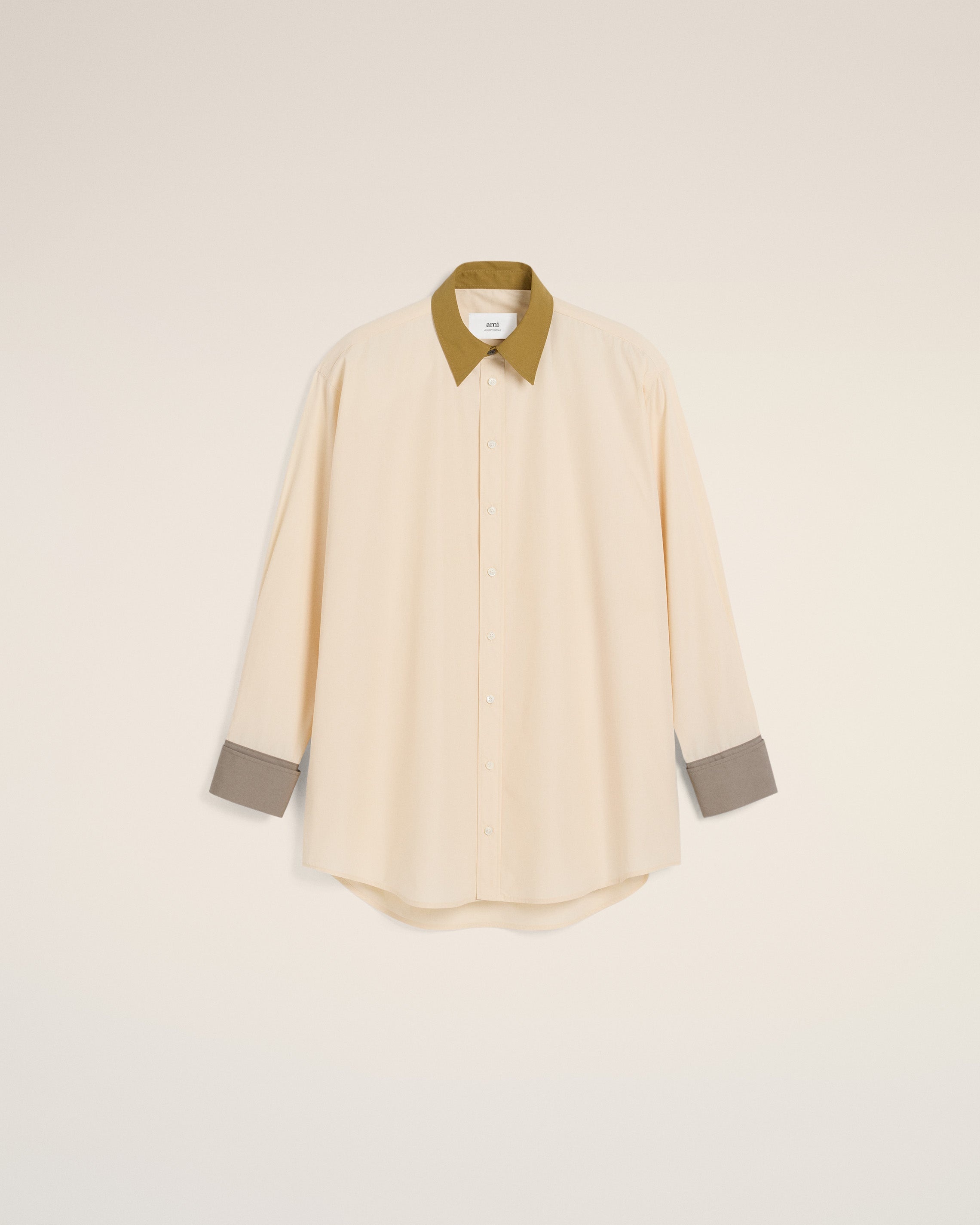 BEIGE COTTON CLASSIC COLLAR LOOSE SHIRT - 1