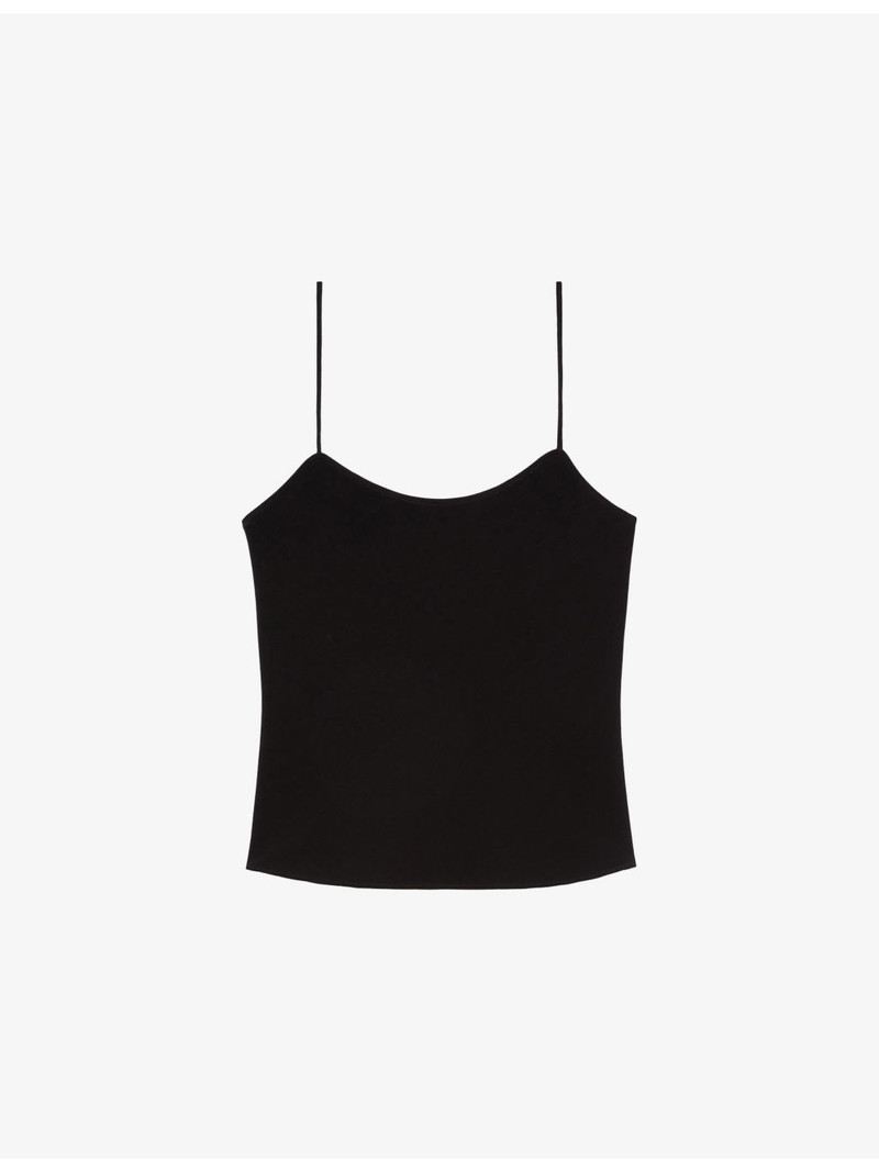Round-Neck Narrow-Strap Woven Cami Top 1