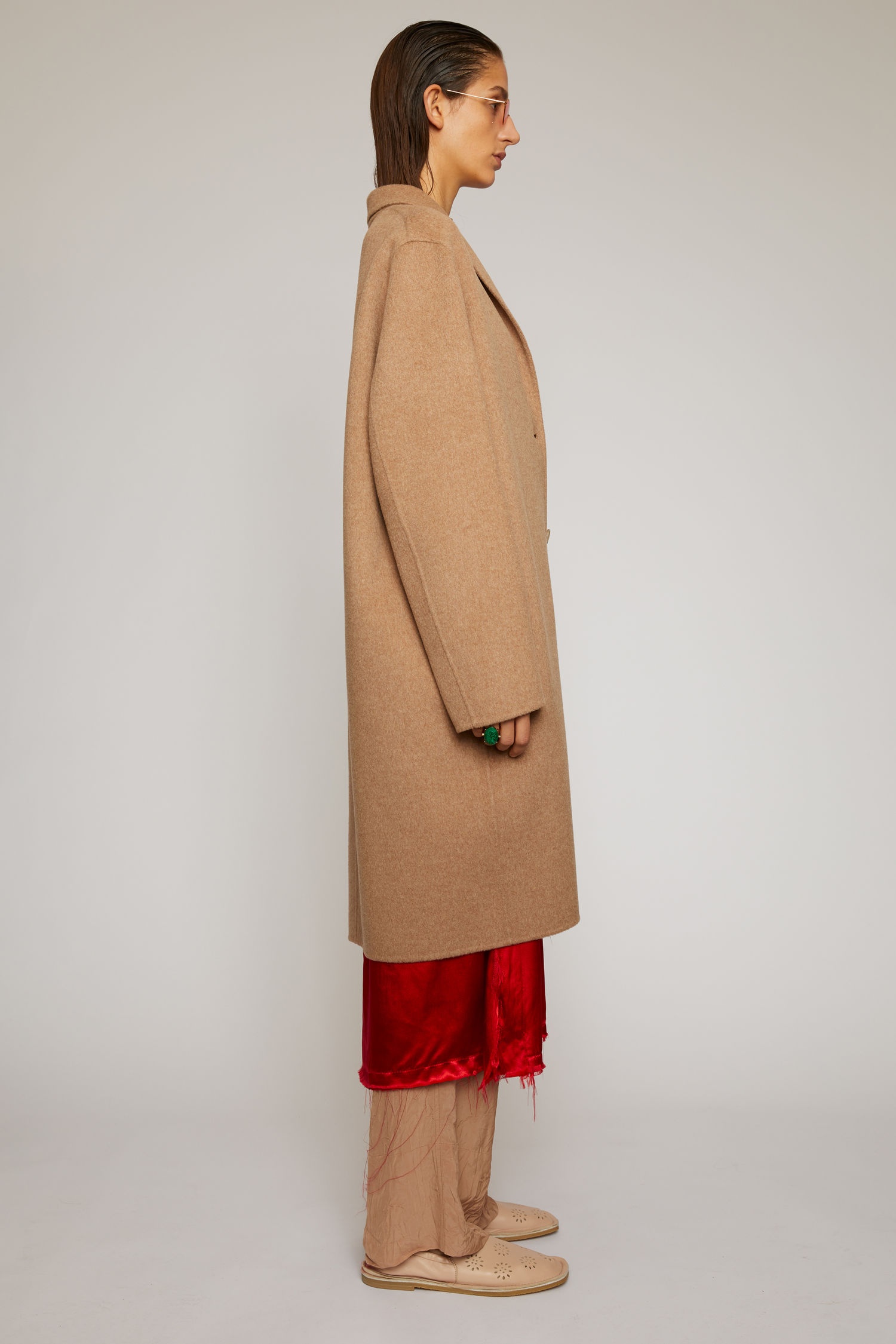 Single-breasted wool coat camel melange - 3