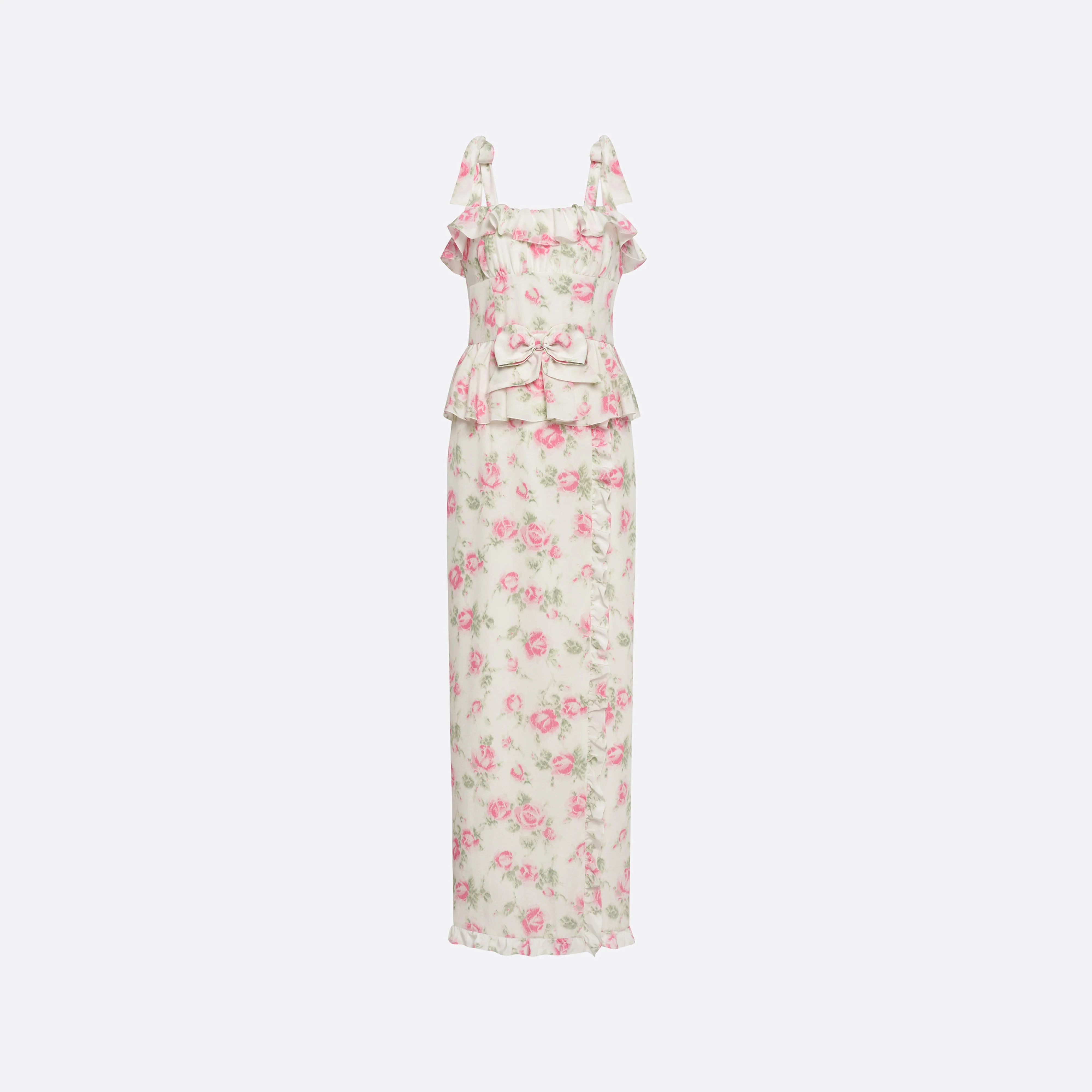 FLORAL-PRINT SILK DRESS WITH RUFFLES - 1
