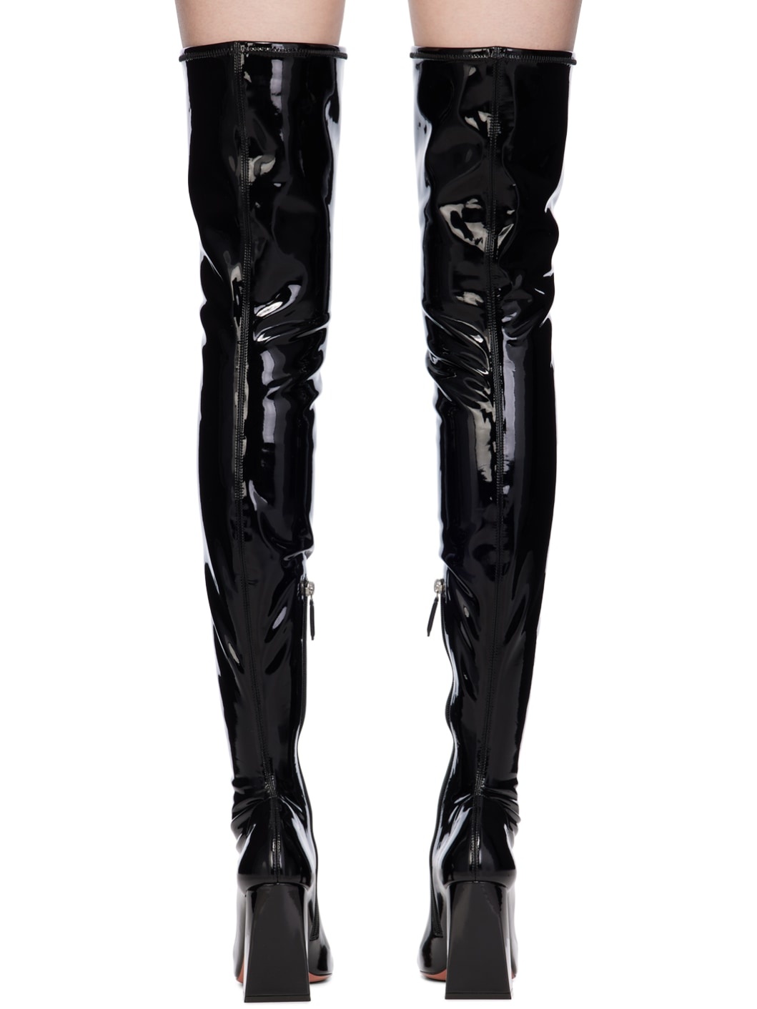 Black Marine Stretch Thigh High Boots - 2