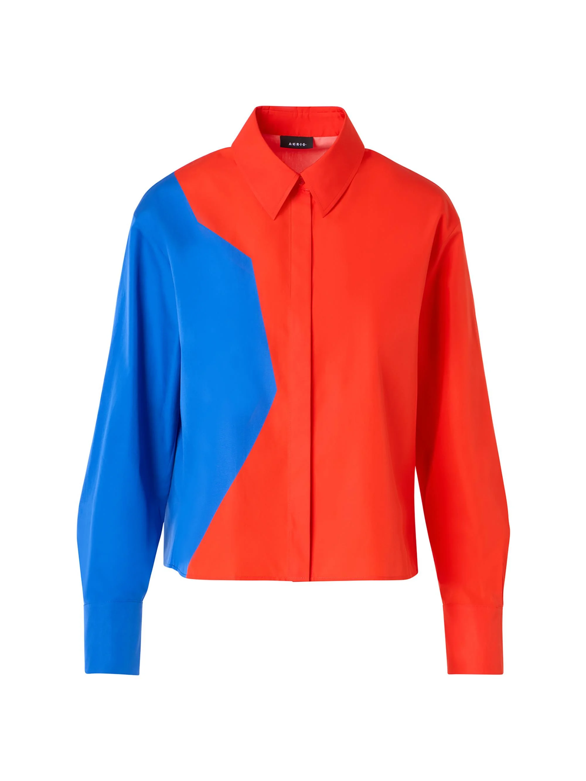Women's Colorblocked Cotton Boxy Fit Crop Shirt - Vermillion Lapis Blue - 1