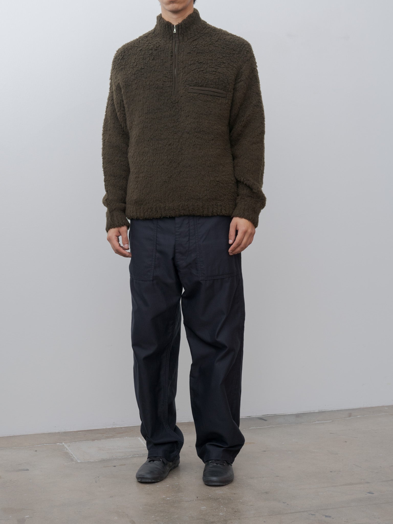 Merino Wool Boa Knit Half Zip P/O - Dark Brown - 2