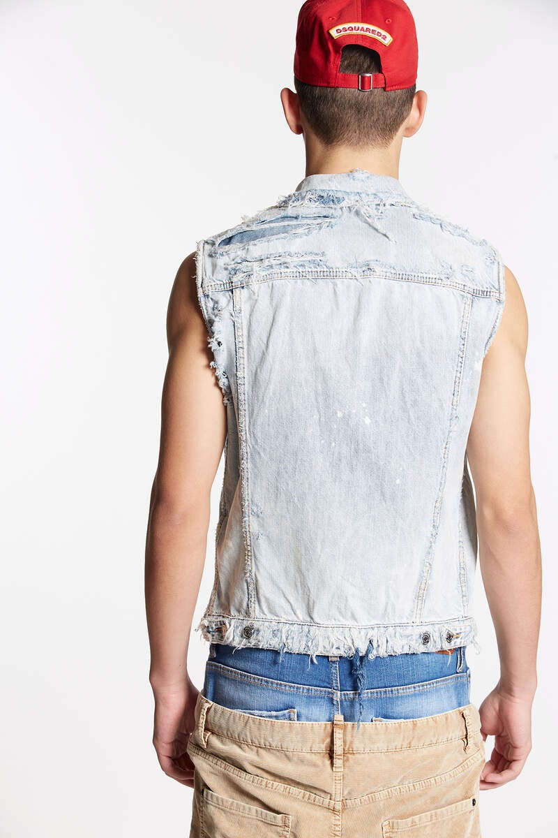 VINTAGE DESTROYED WASH CLASSIC JEAN VEST - 4