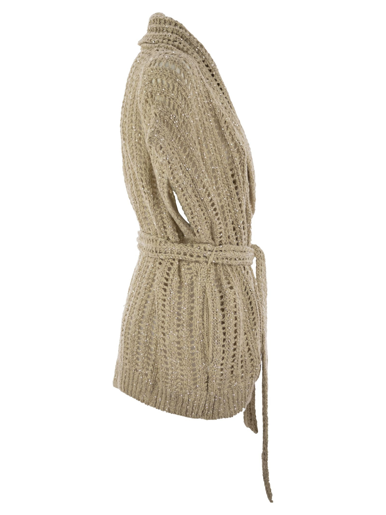 Brunello Cucinelli Women Dazzling Silk And Linen Perforated Rib Cardigan - 3