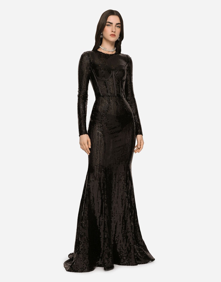 Long sequined dress with corset detailing - 4