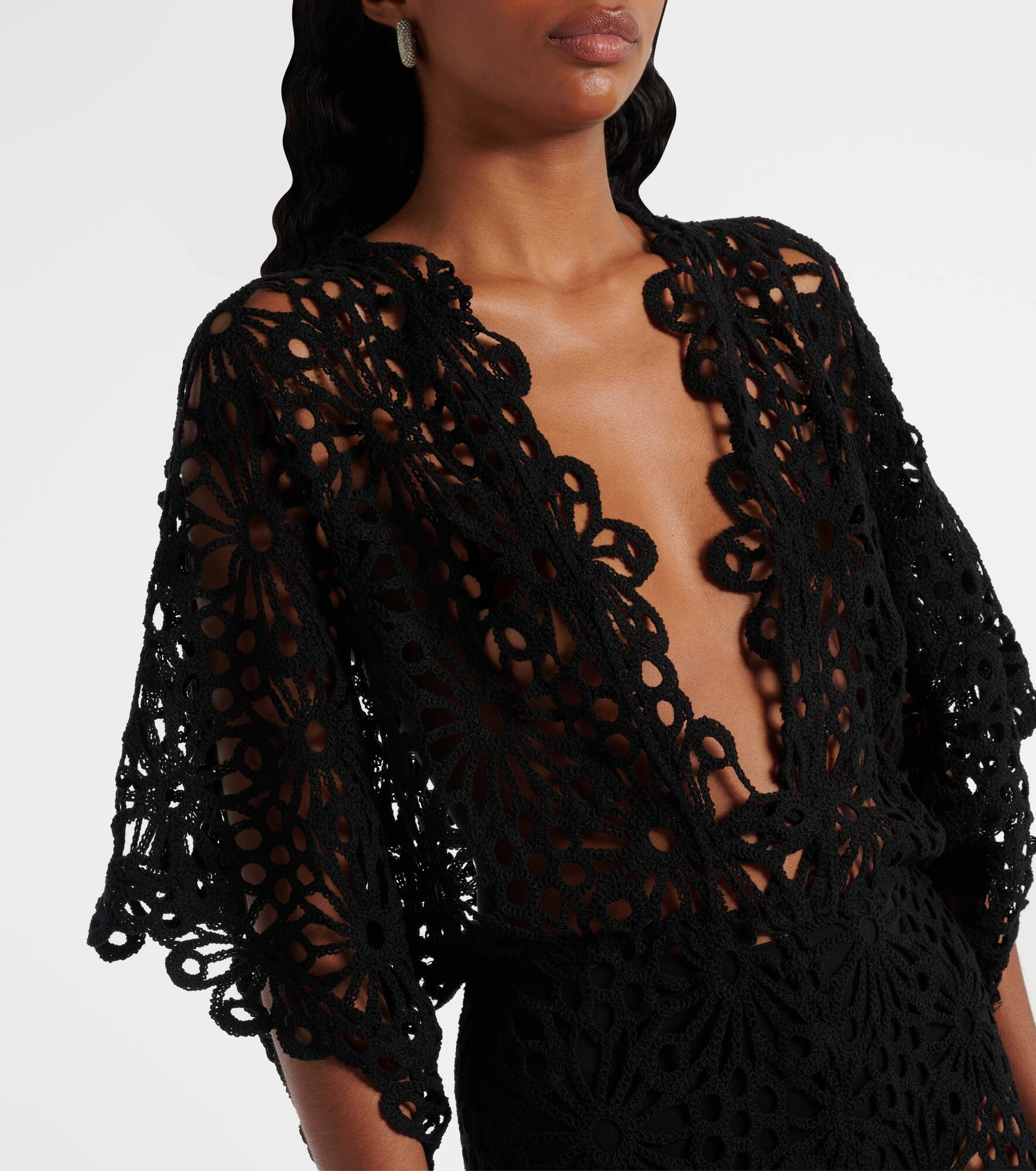 Floral open-knit romper - 4