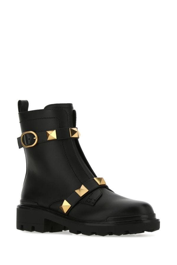 Black leather Roman Stud boots - 2