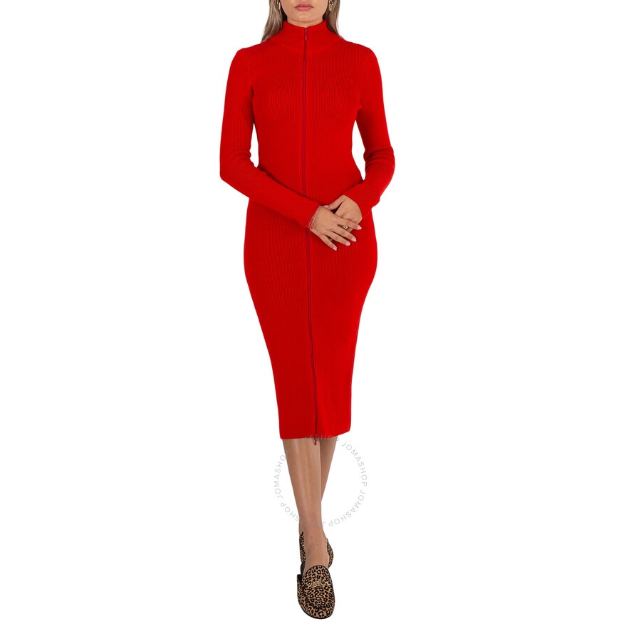 Loewe Vermillion Wool-Blend Zip-Up Midi Dress, Size X-Small - 3