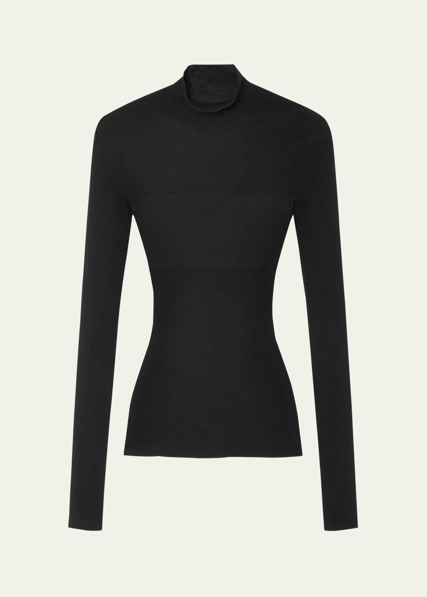 Seamless Ribbed Wool Mock-Neck Sweater - 1