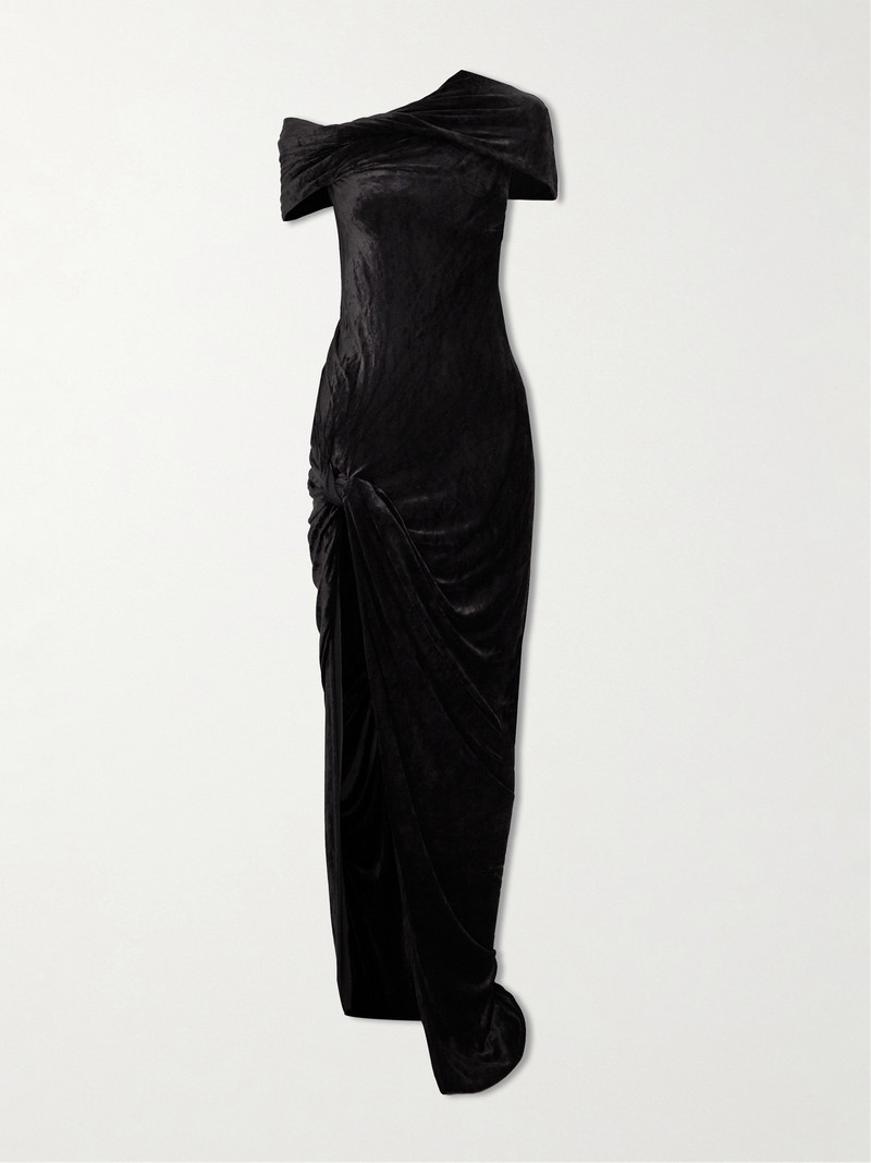 Lola One-shoulder Twisted Crushed-velvet Maxi Dress 1