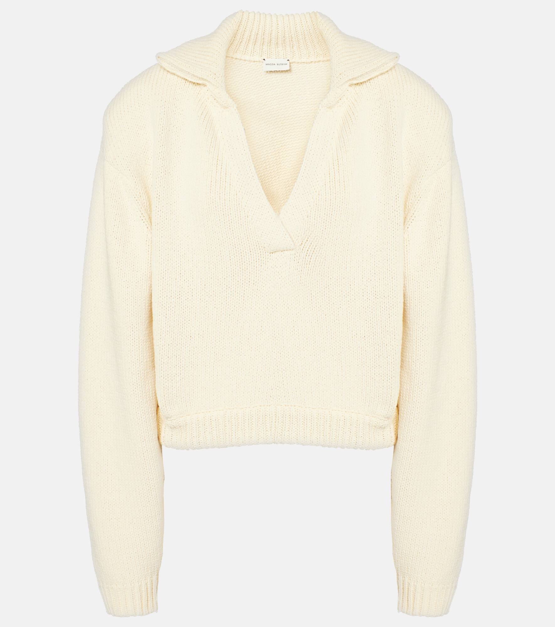 Cropped cotton-blend polo sweater - 1