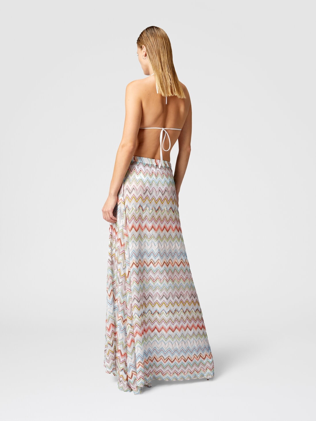 Long cover-up skirt with 3D zig zag lamé and slit - 3