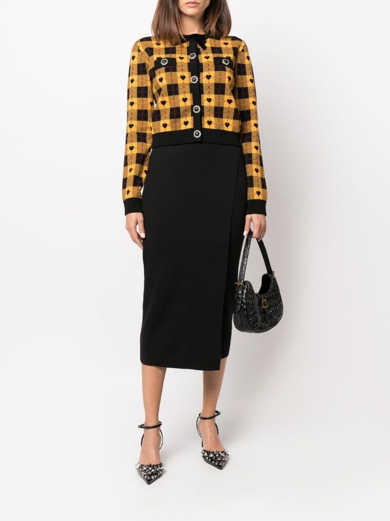 heart intarsia knit checked cardigan - 2