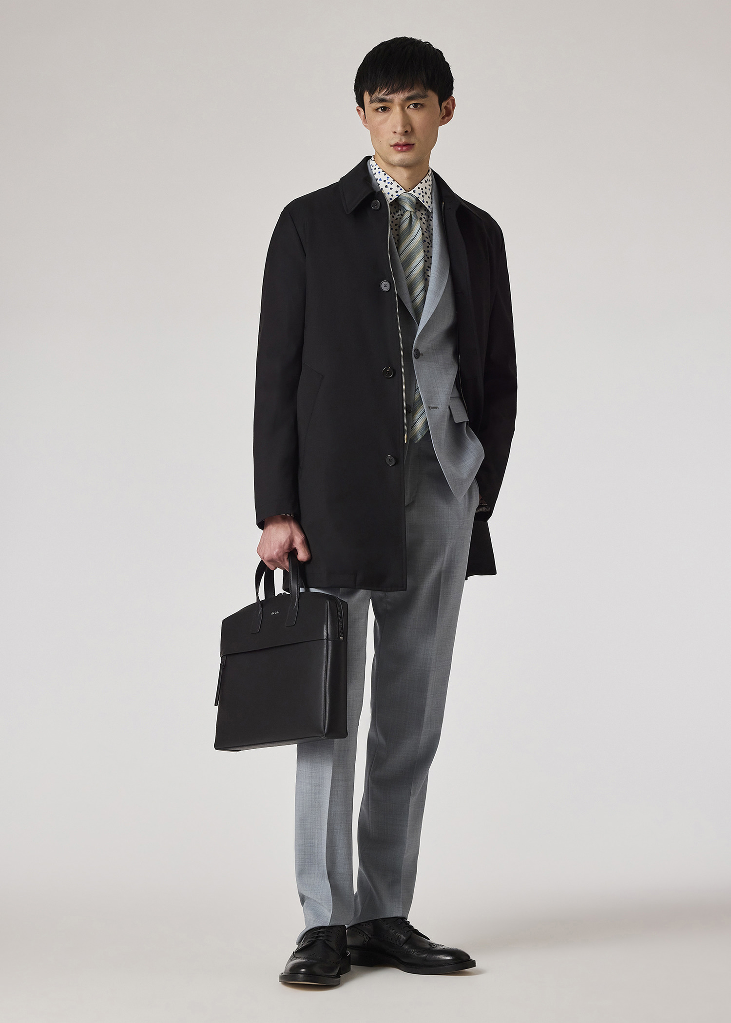 Black 'Storm System' Wool Mac With Detachable Gilet - 7