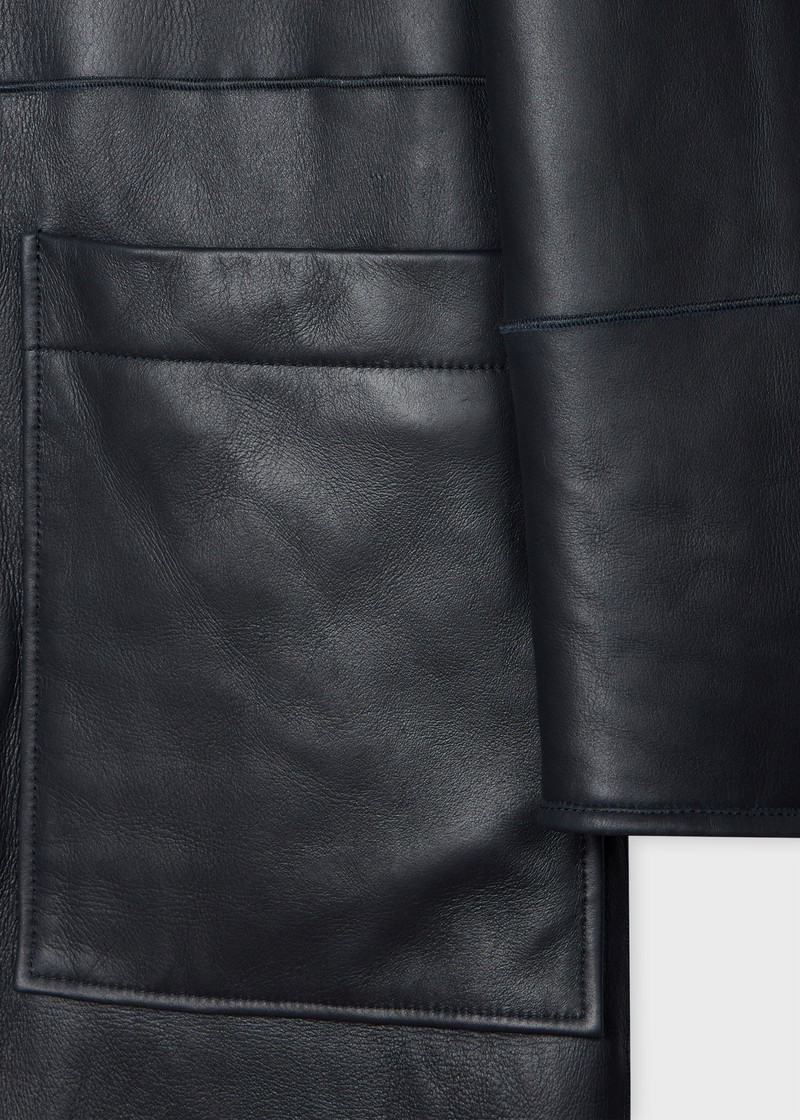 Women's Navy Reversible Leather and Shearling Coat 3