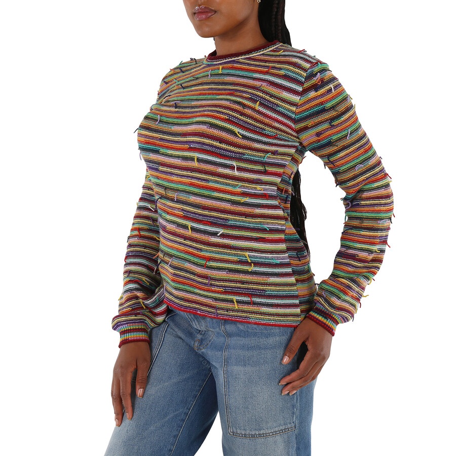 Chloe Ladies Multicolor Rainbow-Striped Frayed Sweater - 5
